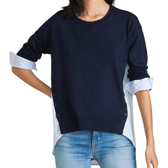 Veronica Beard Tops - Veronica Beard Sweater Sionne Mix Media Navy Blue Shirt Small